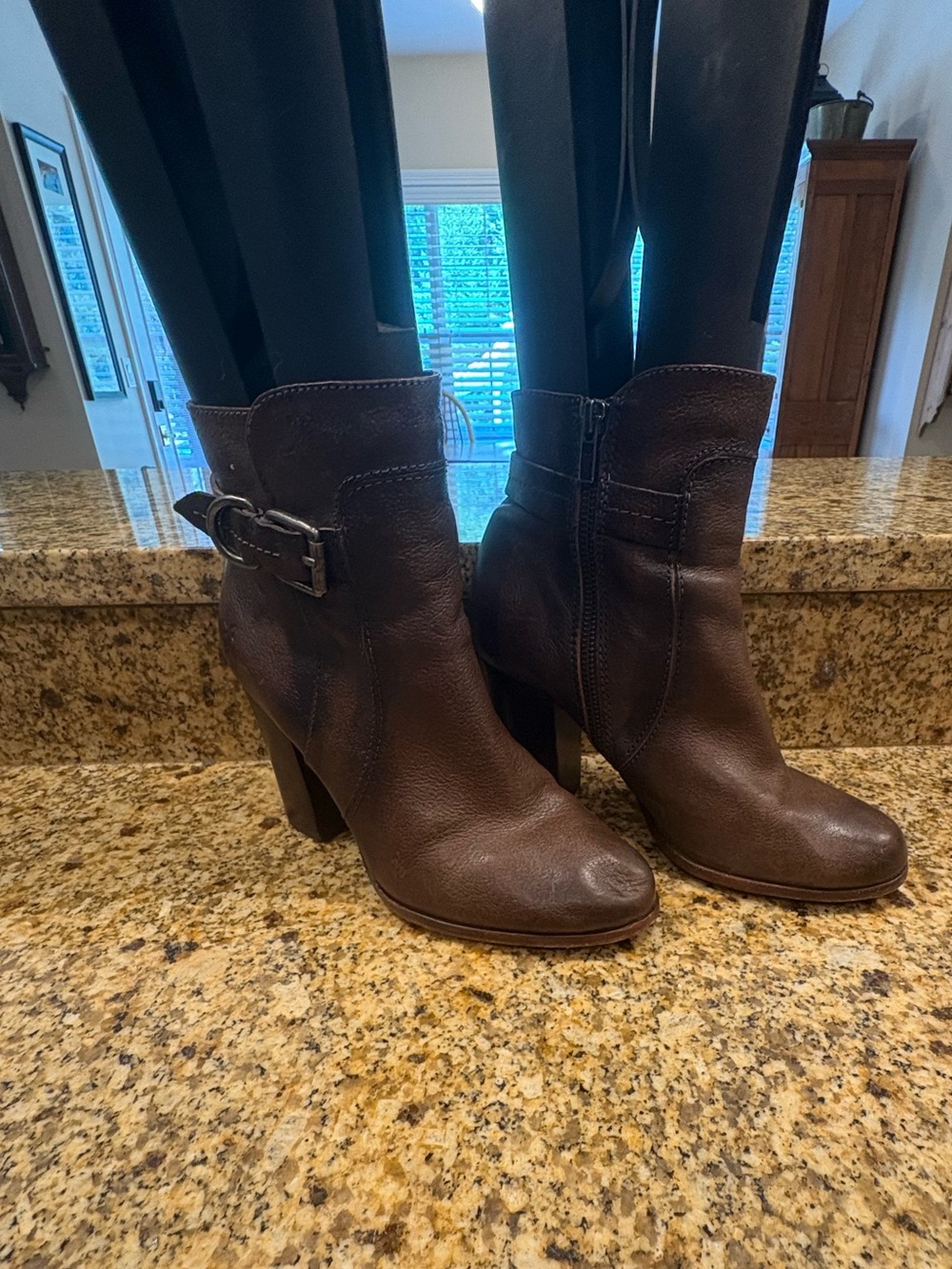 Frye Patty Artisan  Zip High Heel Boots Dark Brown Leather 8